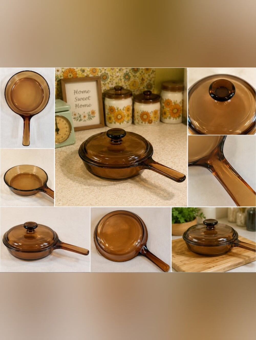Corning Visions vintage brown  pyrex amber glass  small pot with  lid.